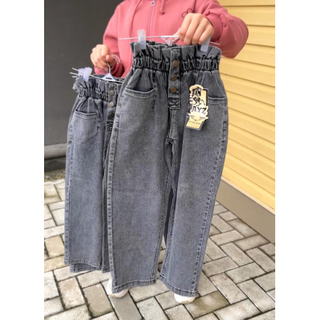 Джинси мом для дівчинки сірі з високою посадкою, 8–12 років