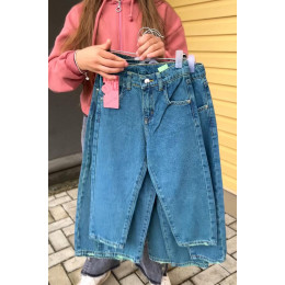 Джинси мом для дівчинки 9-14 років, блакитно-сині