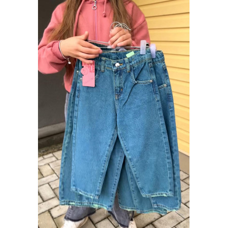 Джинси мом для дівчинки 9-14 років, блакитно-сині